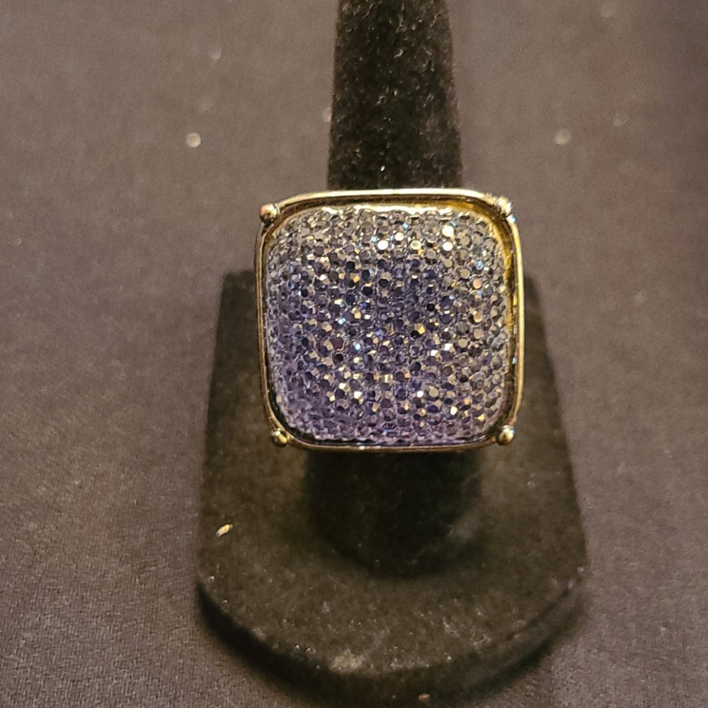 Dark Blue Druzy-like Square Ring